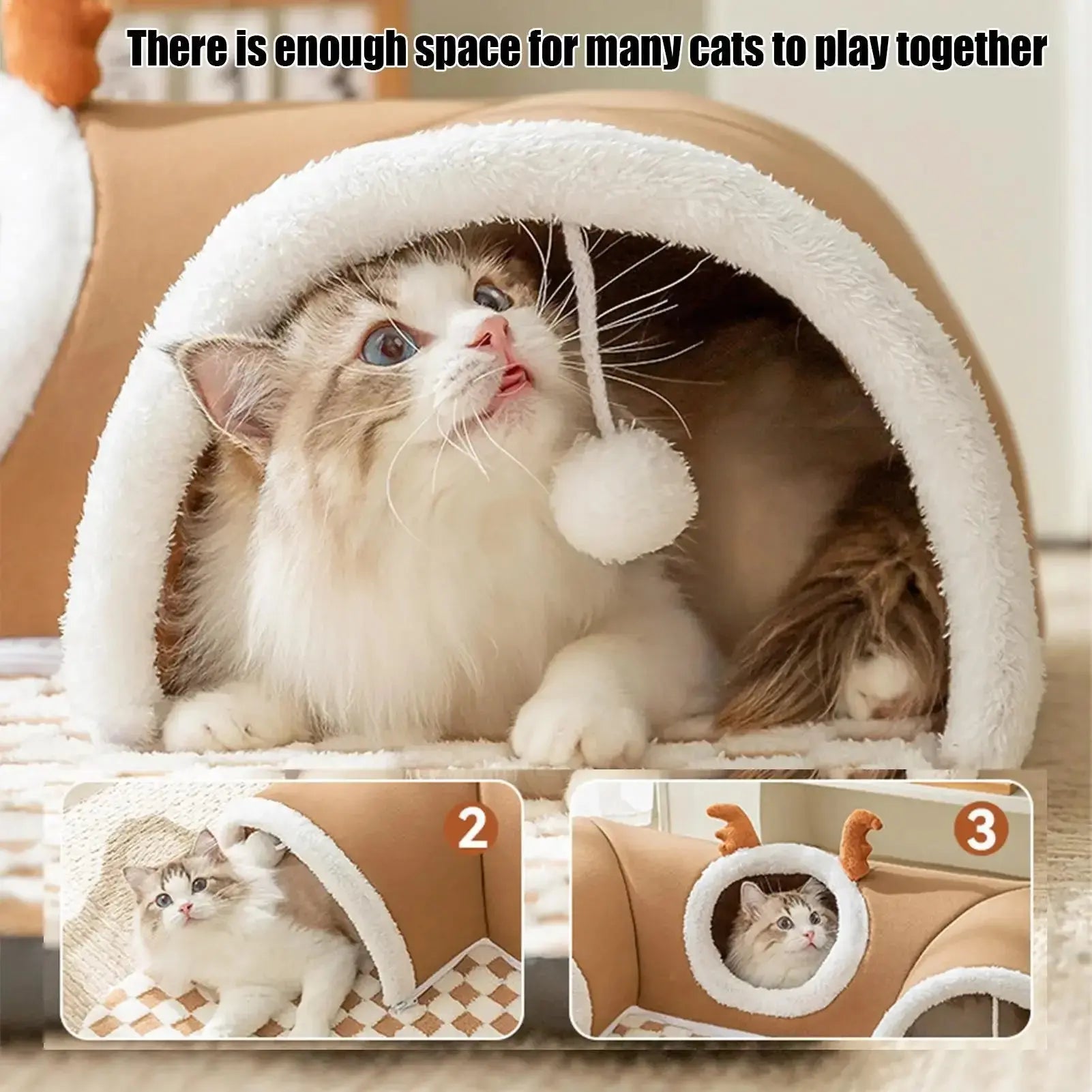 Cat Bed Tunnel and Cat Play Tunnel Warm Shelter Happy Pets