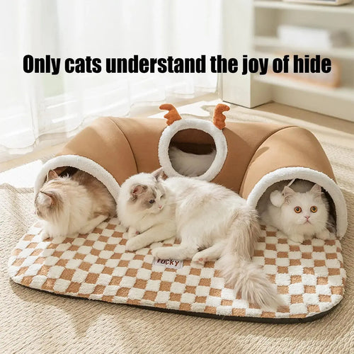 Cat Bed Tunnel and Cat Play Tunnel Warm Shelter Happy Pets