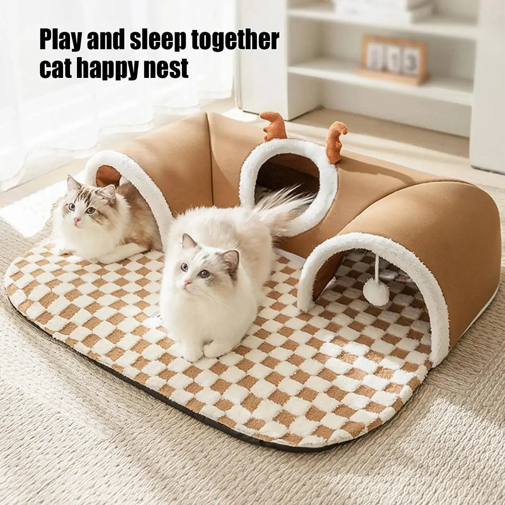 Cat Bed Tunnel and Cat Play Tunnel Warm Shelter Happy Pets
